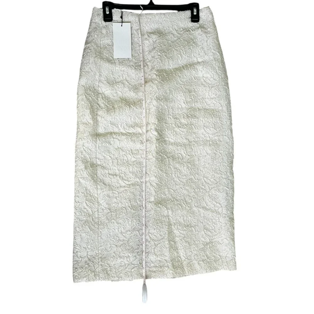 ZARA Textured Midi Pencil Skirt S Soft Gold | High Waist, Back Slit, Zip